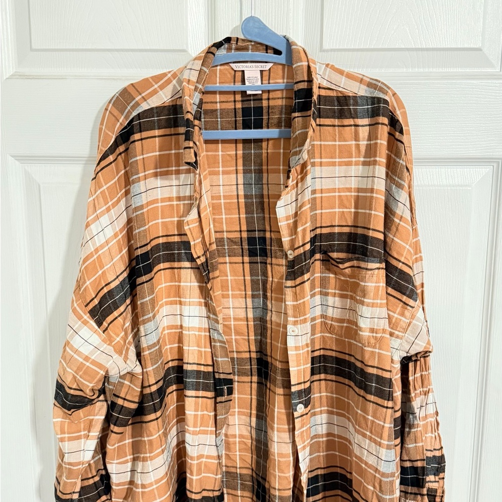 Victoria's Secret Orange and Black Plaid Shirt